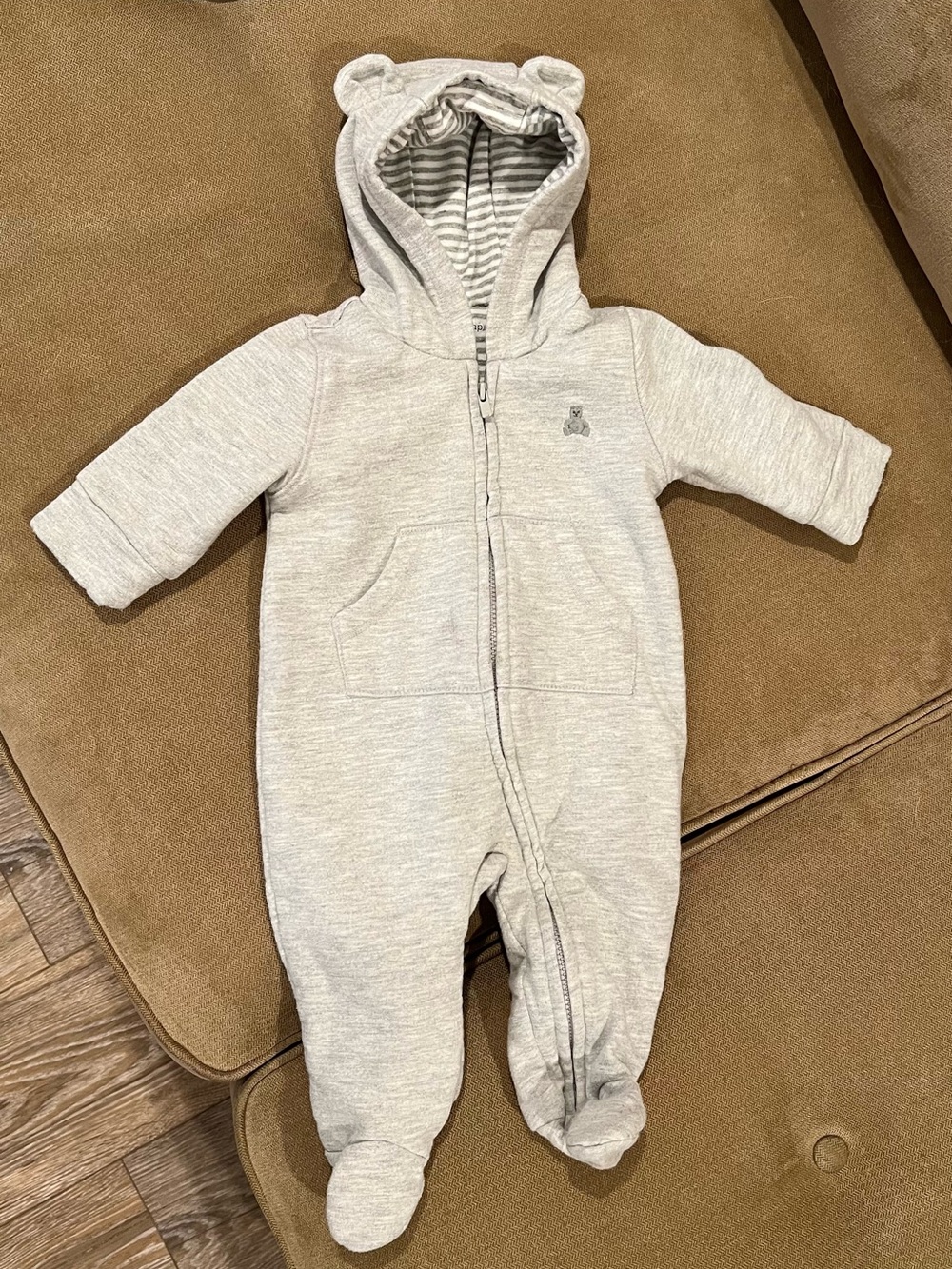GAP Light Gray Hooded Footie Jacket One-Piece with Bear Ears